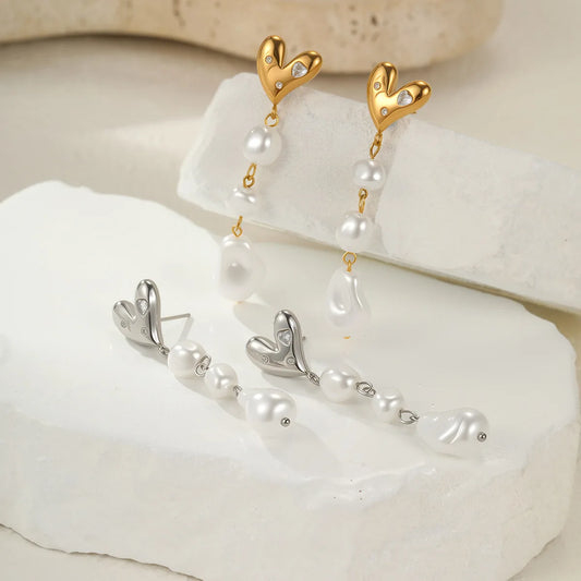 French Baroque Pearl Long Fringe Stainless Steel Earrings