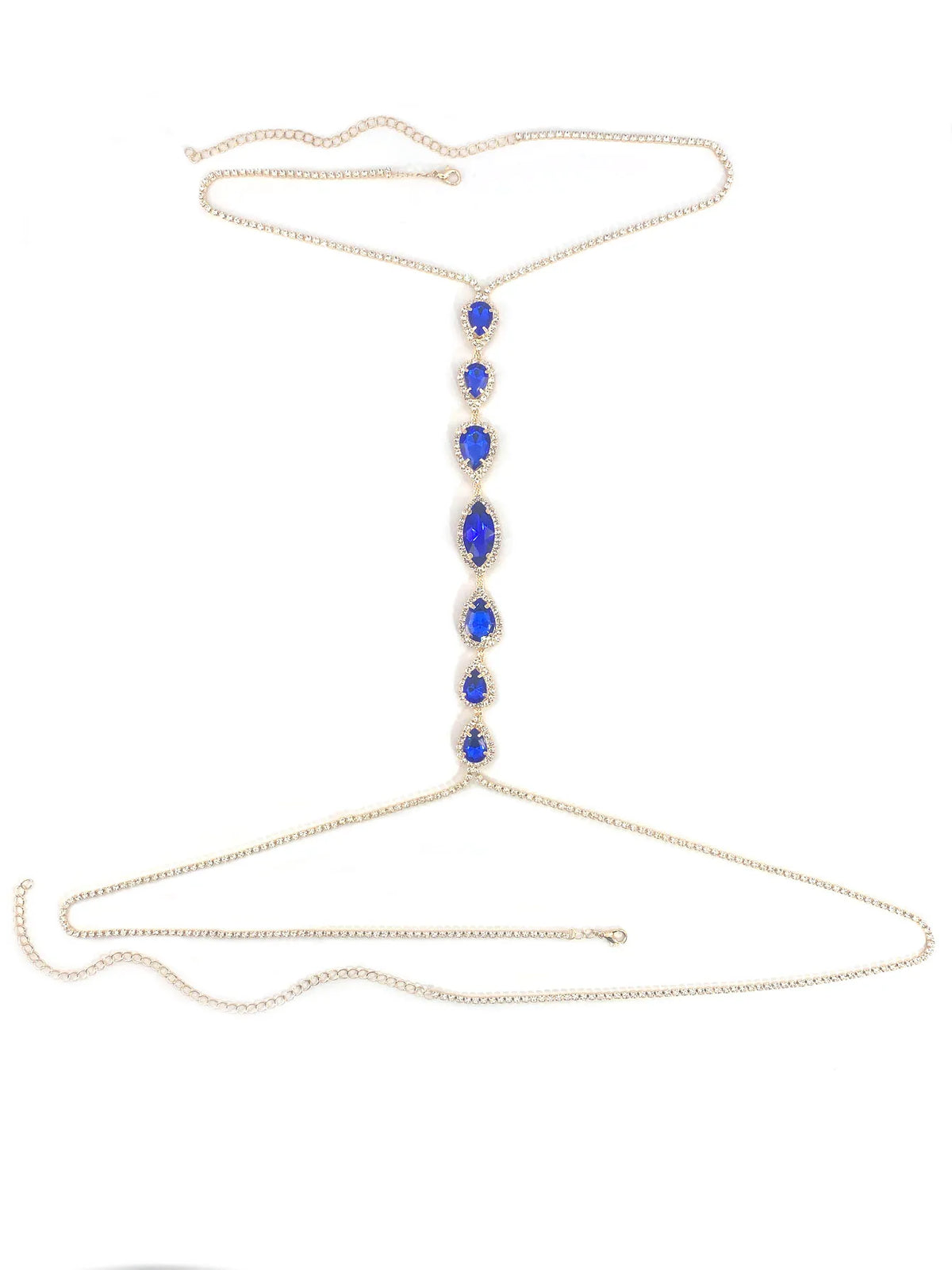 Blue Rhinestone Body Chain – Teardrop Crystal Belly Chain Jewelry
