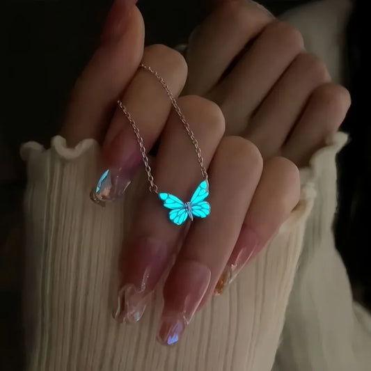 Luminous Blue Butterfly Necklace