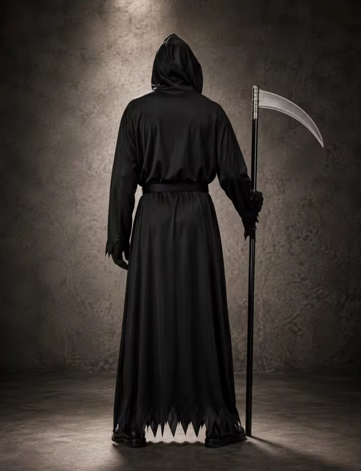 Glowing Red Eyes Hooded Grim Reaper Costume w/ Scythe Gloves Belt Plus Size(L)