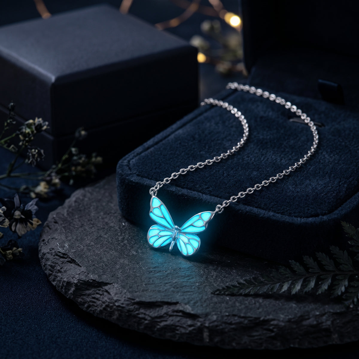 Luminous Blue Butterfly Necklace