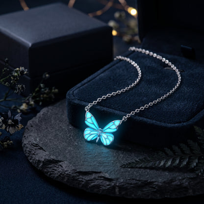 Luminous Blue Butterfly Necklace