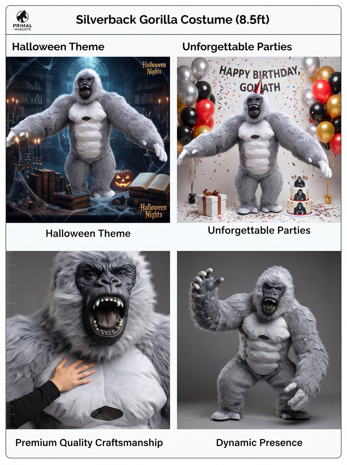 8.5 feetWhite&Gray Giant Inflatable Gorilla Mascot Costume for Halloween Christmas Party
