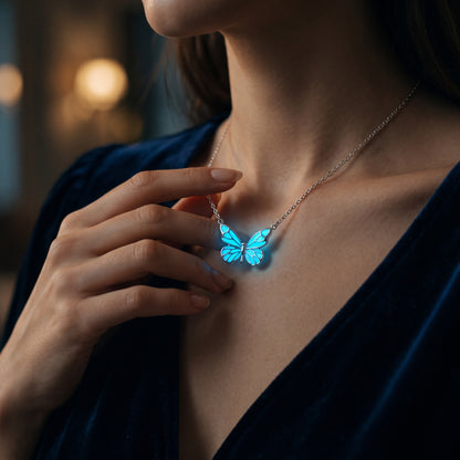 Luminous Blue Butterfly Necklace