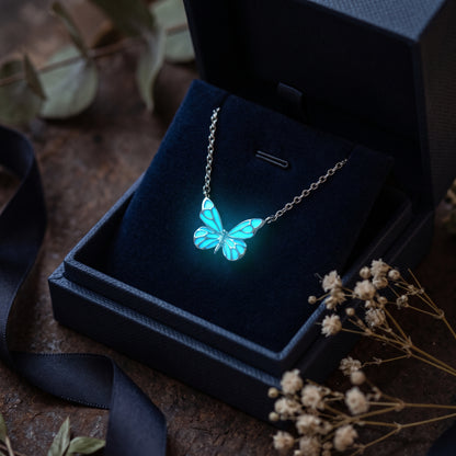 Luminous Blue Butterfly Necklace