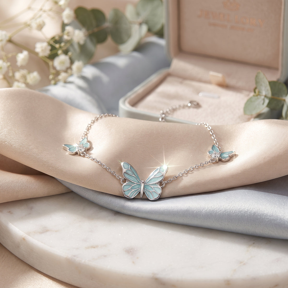 Luminous Blue Butterfly Necklace