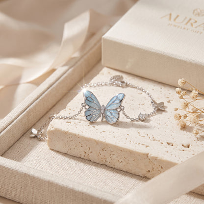 Luminous Blue Butterfly Necklace