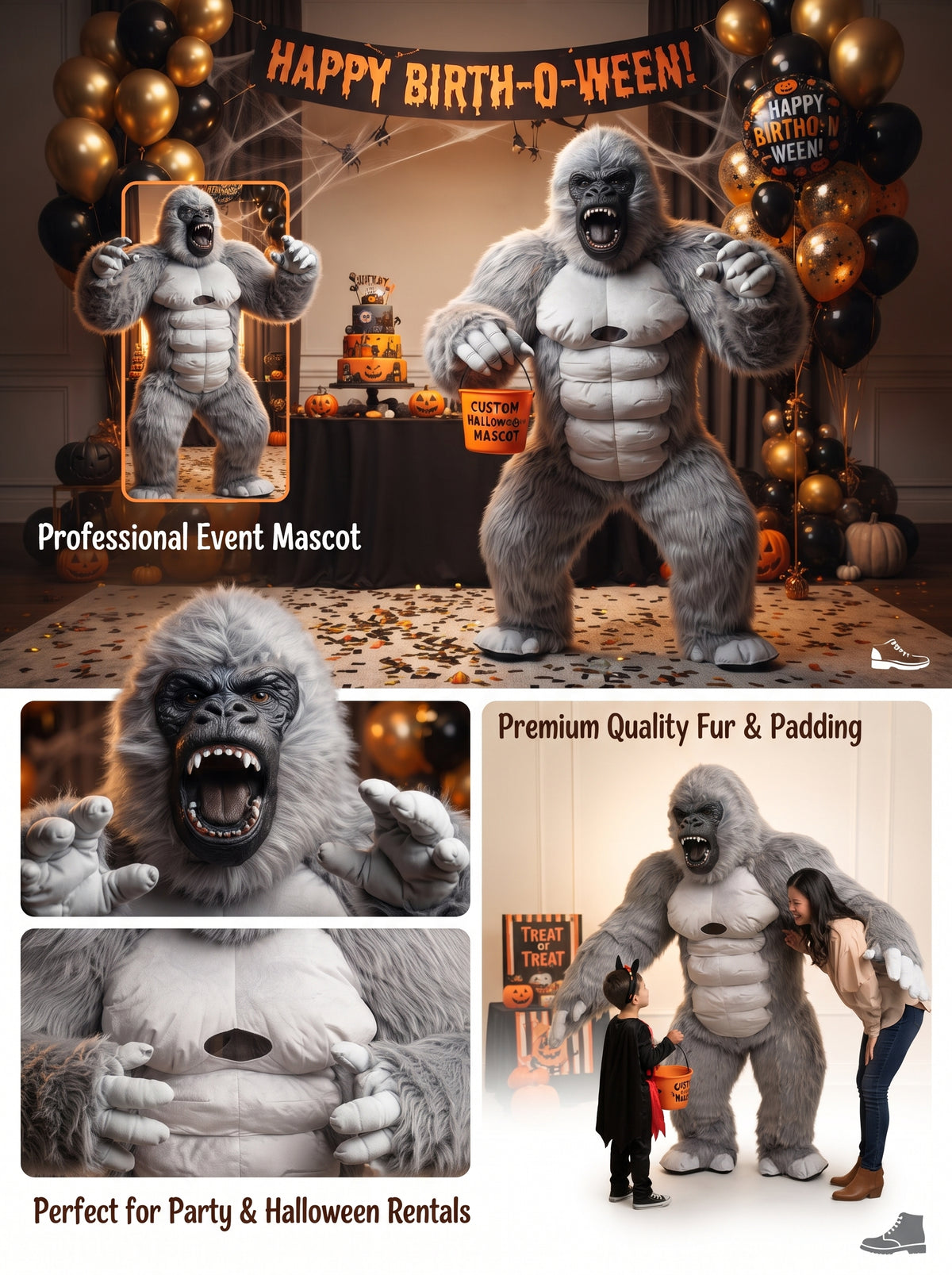 8.5 feetWhite&Gray Giant Inflatable Gorilla Mascot Costume for Halloween Christmas Party