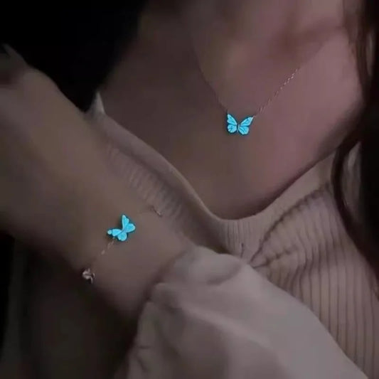 Luminous Blue Butterfly Necklace