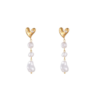 French Baroque Pearl Long Fringe Stainless Steel Earrings