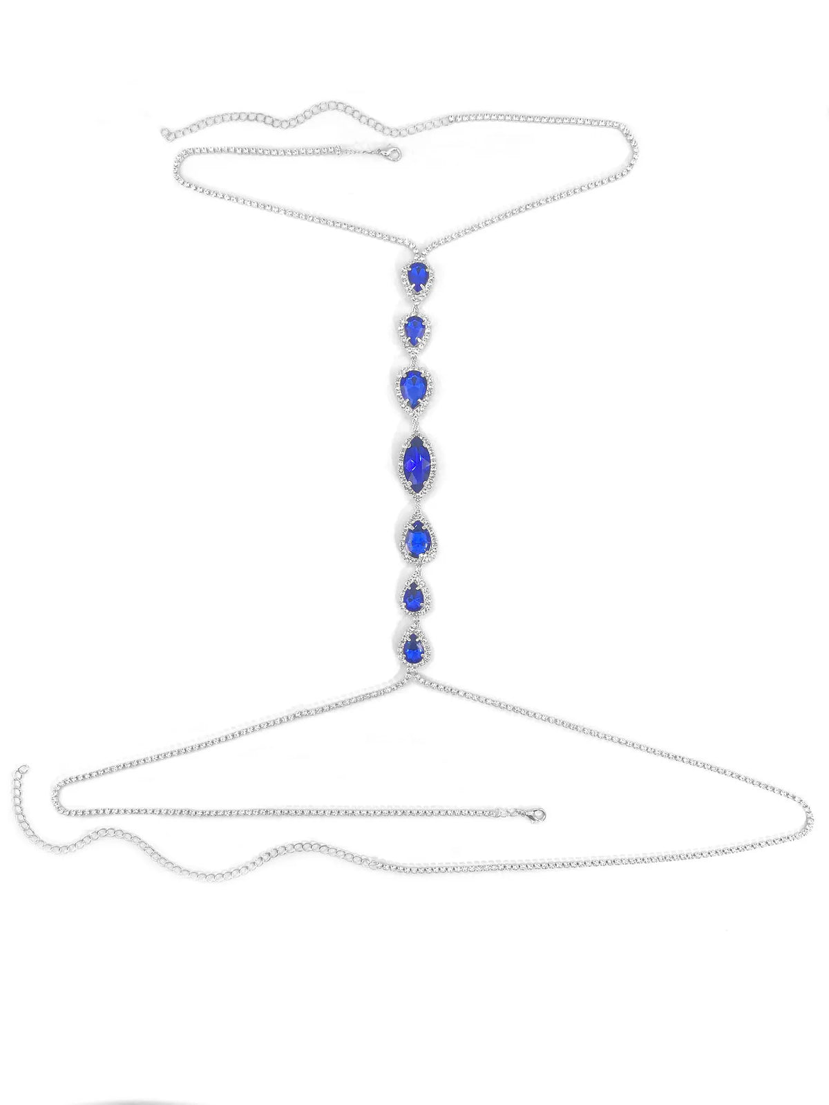 Blue Rhinestone Body Chain – Teardrop Crystal Belly Chain Jewelry