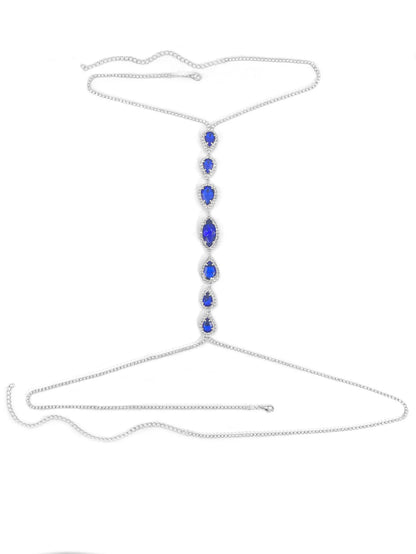 Blue Rhinestone Body Chain – Teardrop Crystal Belly Chain Jewelry