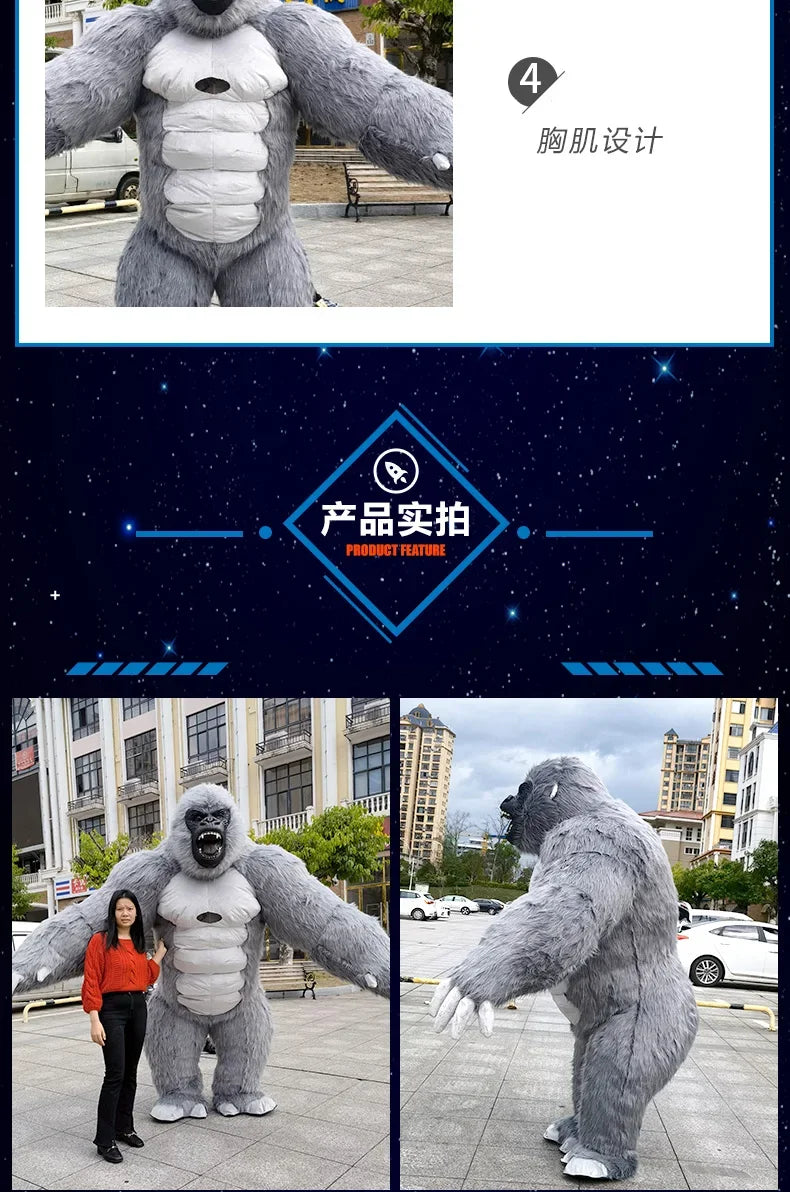 8.5 feetWhite&Gray Giant Inflatable Gorilla Mascot Costume for Halloween Christmas Party