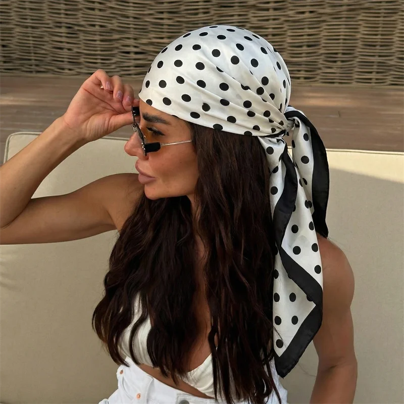Dot Print Square Scarf Silk Shawl Bandana