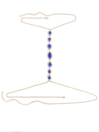 Blue Rhinestone Body Chain – Teardrop Crystal Belly Chain Jewelry
