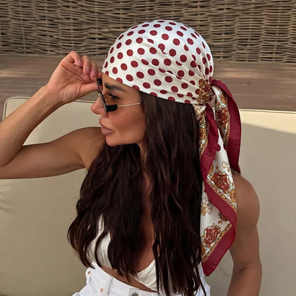Dot Print Square Scarf Silk Shawl Bandana
