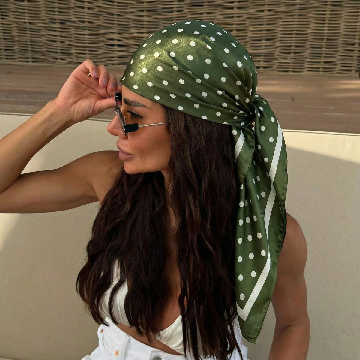 Dot Print Square Scarf Silk Shawl Bandana
