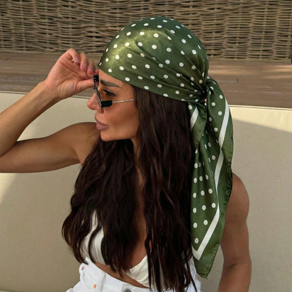 Dot Print Square Scarf Silk Shawl Bandana