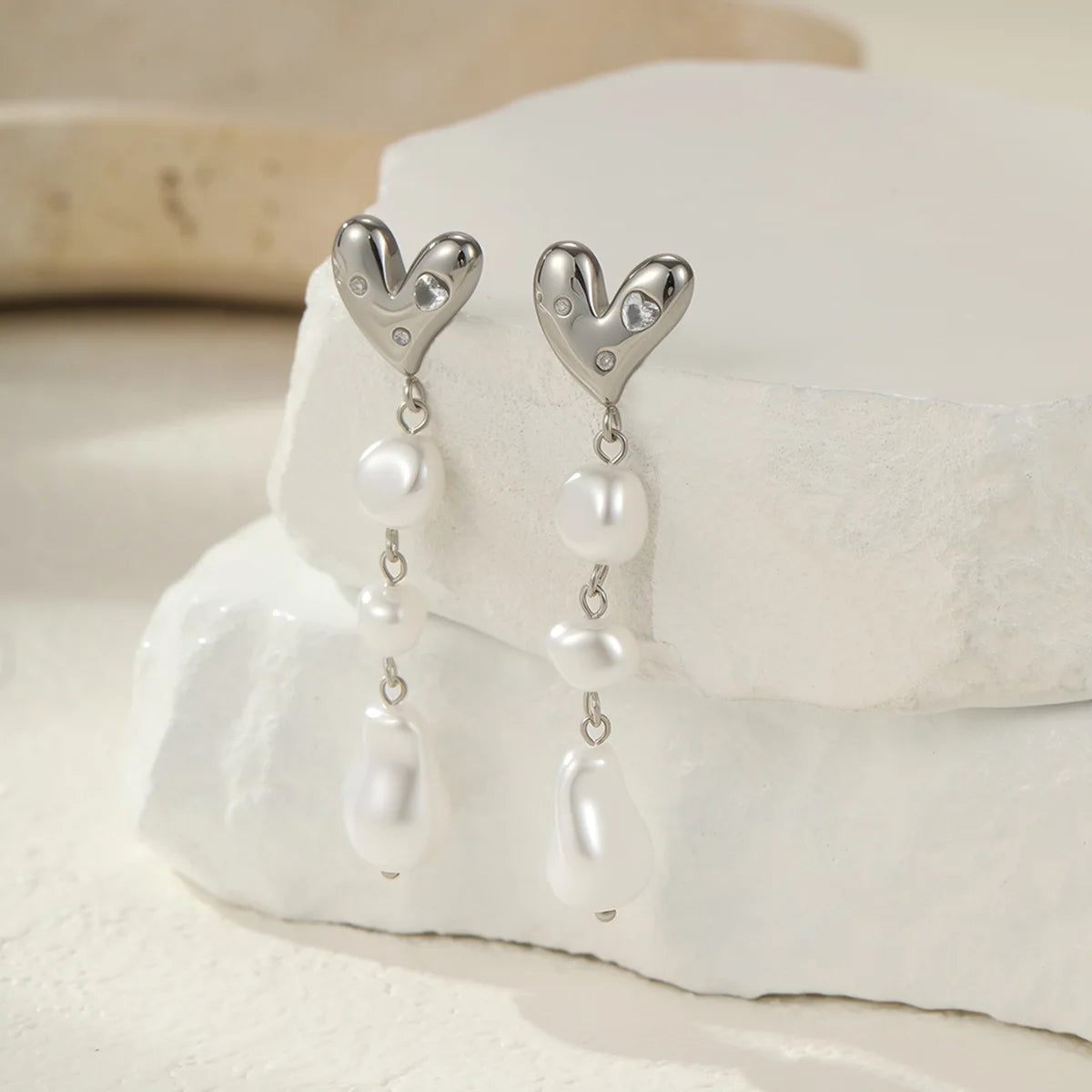 French Baroque Pearl Long Fringe Stainless Steel Earrings