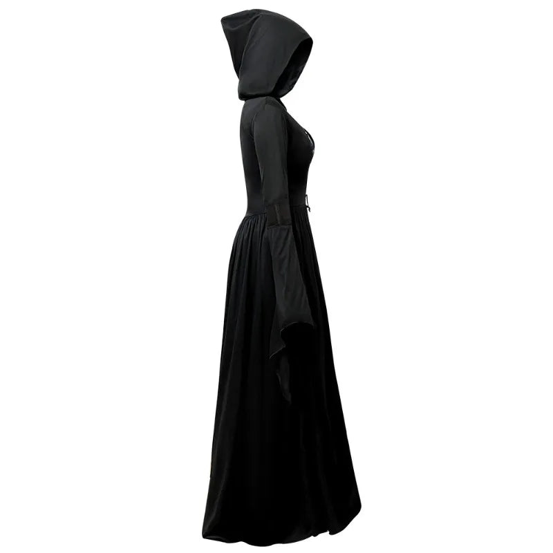 Halloween Witch Dress Hooded Skull Witch Mage Cosplay Stage Costume