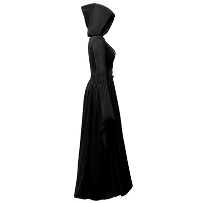 Halloween Witch Dress Hooded Skull Witch Mage Cosplay Stage Costume