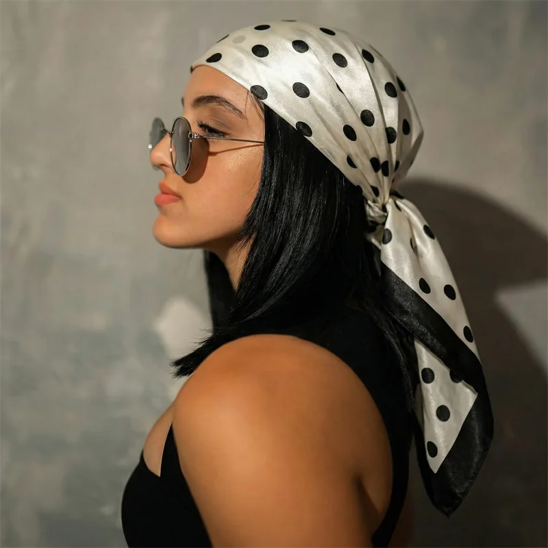 Dot Print Square Scarf Silk Shawl Bandana
