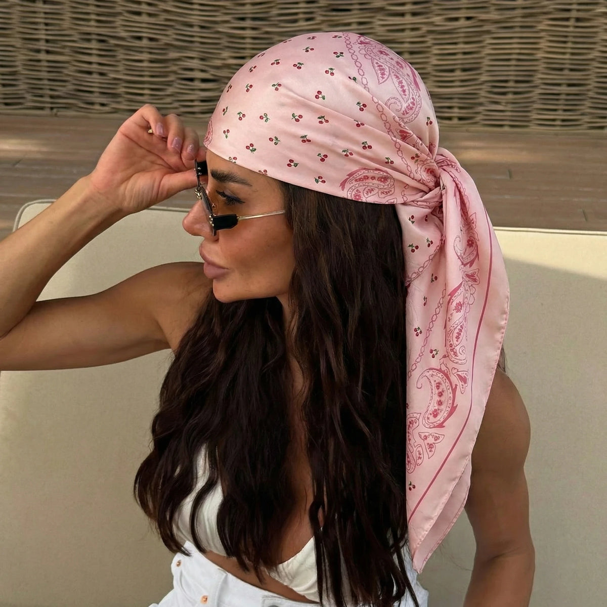 Dot Print Square Scarf Silk Shawl Bandana