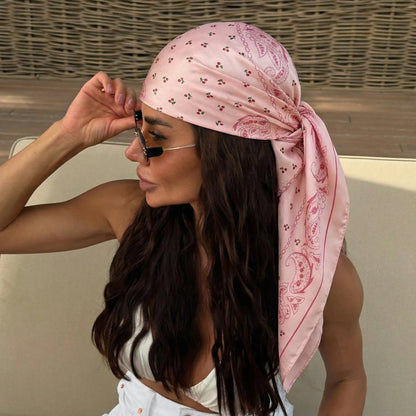 Dot Print Square Scarf Silk Shawl Bandana