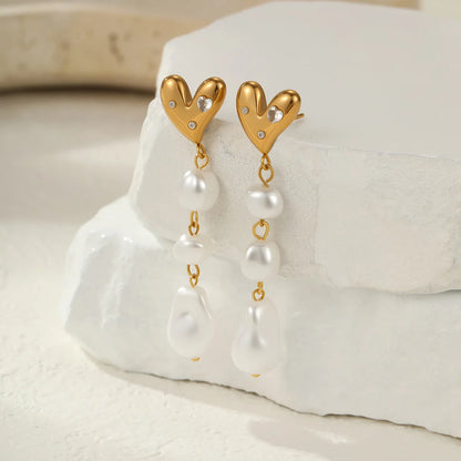 French Baroque Pearl Long Fringe Stainless Steel Earrings