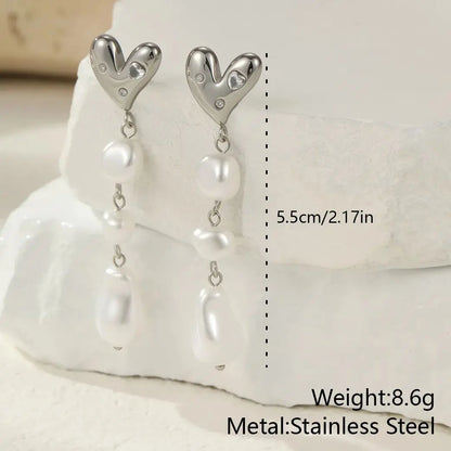 French Baroque Pearl Long Fringe Stainless Steel Earrings