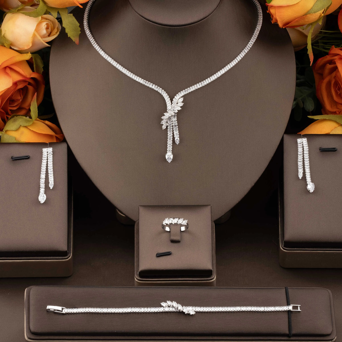 Luxury Cubic Zirconia Vine Jewelry Set for Weddings & Banquets