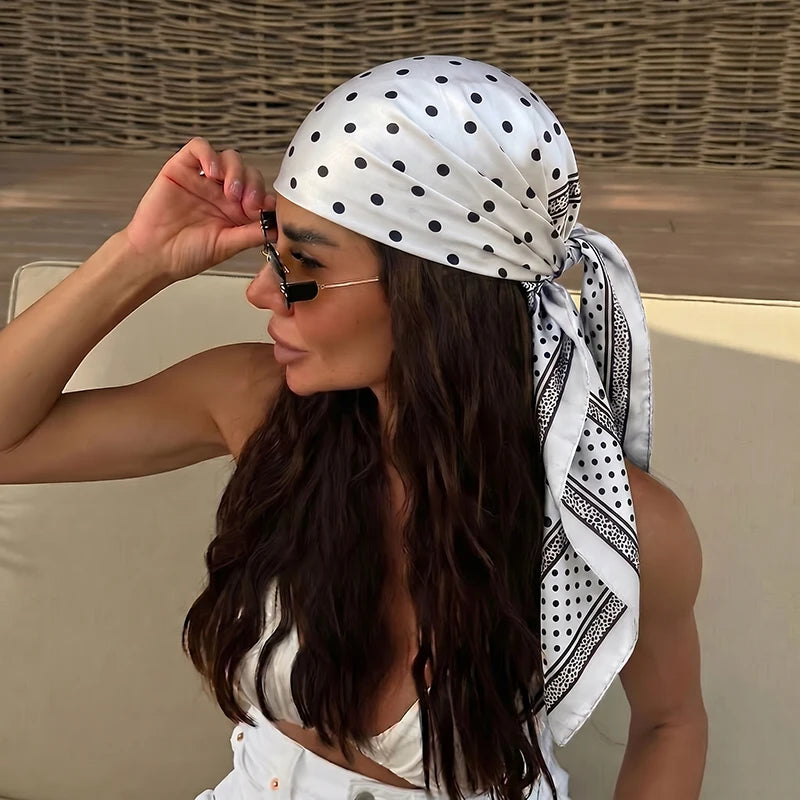 Dot Print Square Scarf Silk Shawl Bandana