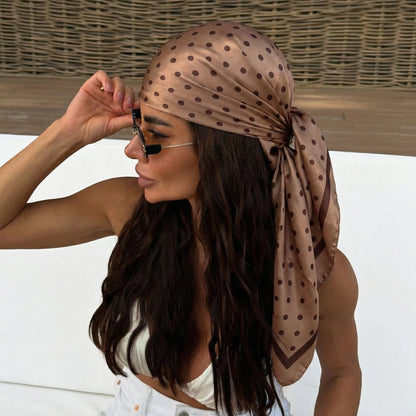 Dot Print Square Scarf Silk Shawl Bandana