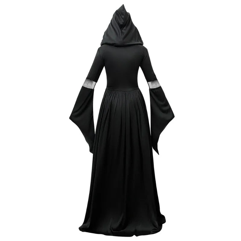 Halloween Witch Dress Hooded Skull Witch Mage Cosplay Stage Costume