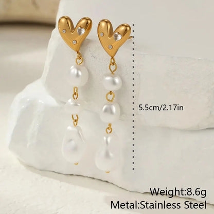French Baroque Pearl Long Fringe Stainless Steel Earrings