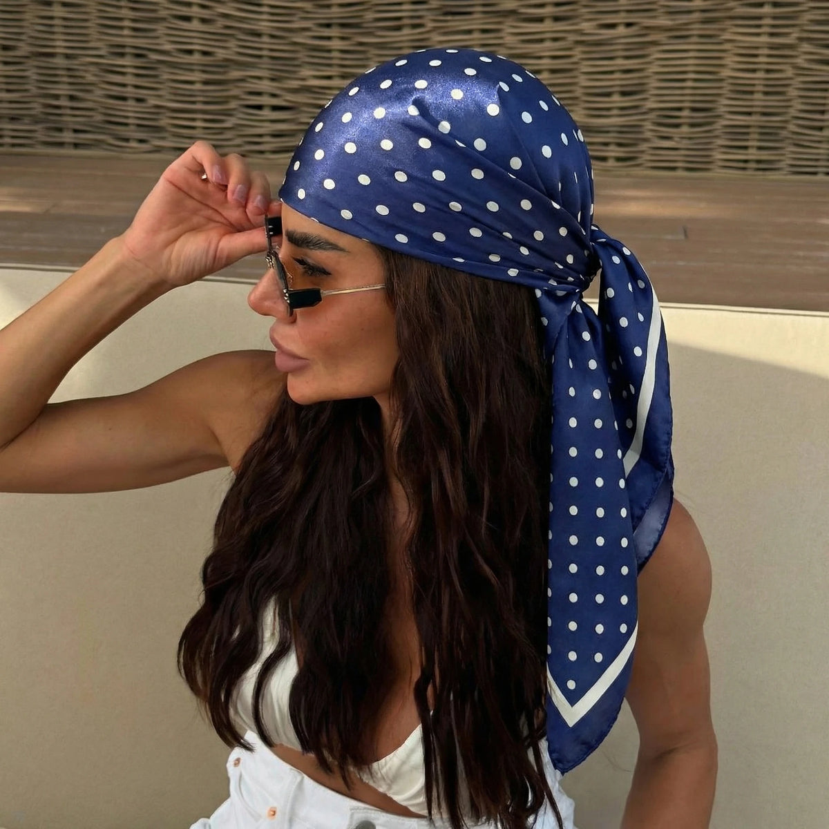 Dot Print Square Scarf Silk Shawl Bandana