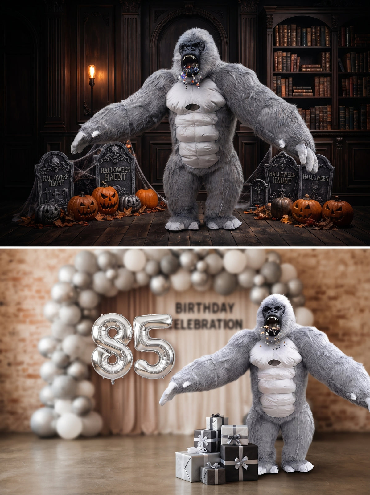 8.5 feetWhite&Gray Giant Inflatable Gorilla Mascot Costume for Halloween Christmas Party