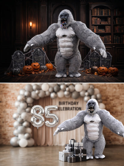 8.5 feetWhite&Gray Giant Inflatable Gorilla Mascot Costume for Halloween Christmas Party